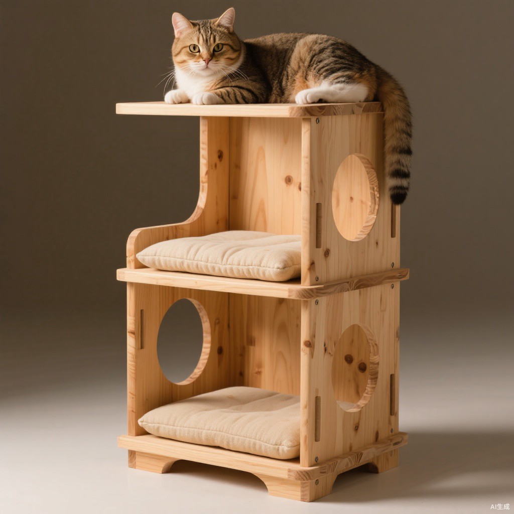Knock-Down Wooden Cat Tower Condo — wholesale pet products by Yiwu Pet Factory